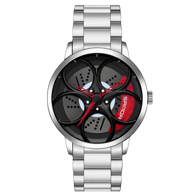 SANDA 1070 3D Oval Hollow Out Wheel Non-rotatable Dial Quartz Watch for Men, Steel Belt, Leather Belt, Mesh Belt