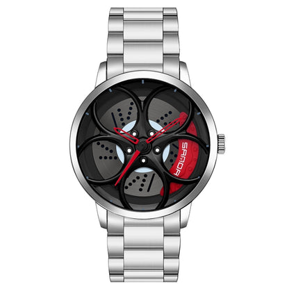 SANDA 1070 3D Oval Hollow Out Wheel Non-rotatable Dial Quartz Watch for Men, Steel Belt, Leather Belt, Mesh Belt