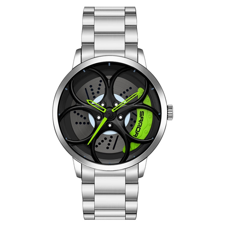 SANDA 1070 3D Oval Hollow Out Wheel Non-rotatable Dial Quartz Watch for Men, Steel Belt, Leather Belt, Mesh Belt