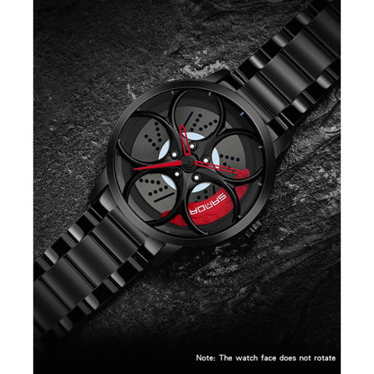 SANDA 1070 3D Oval Hollow Out Wheel Non-rotatable Dial Quartz Watch for Men, Steel Belt, Leather Belt, Mesh Belt