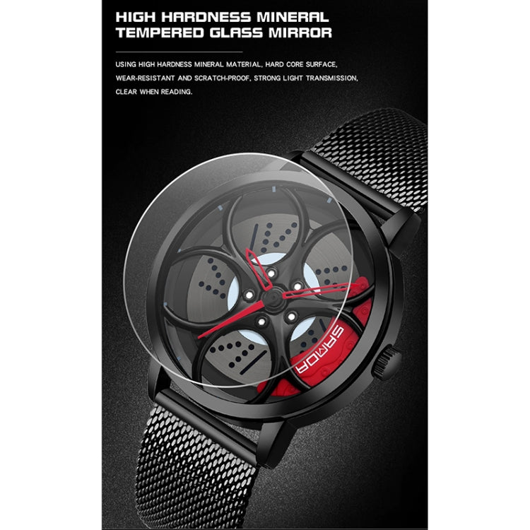 SANDA 1070 3D Oval Hollow Out Wheel Non-rotatable Dial Quartz Watch for Men, Steel Belt, Leather Belt, Mesh Belt