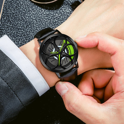 SANDA 1070 3D Oval Hollow Out Wheel Non-rotatable Dial Quartz Watch for Men, Steel Belt, Leather Belt, Mesh Belt