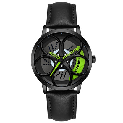 SANDA 1070 3D Oval Hollow Out Wheel Non-rotatable Dial Quartz Watch for Men, Steel Belt, Leather Belt, Mesh Belt