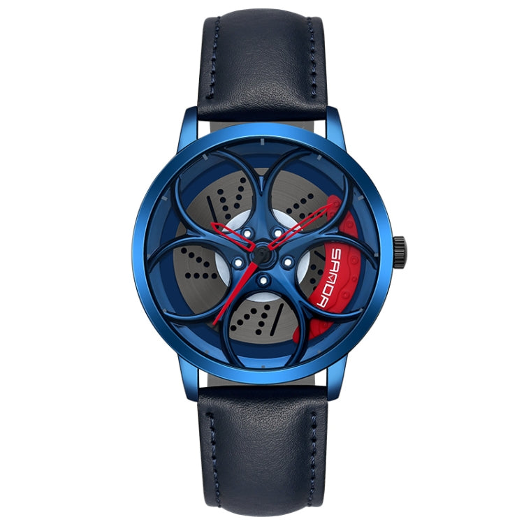 SANDA 1070 3D Oval Hollow Out Wheel Non-rotatable Dial Quartz Watch for Men, Steel Belt, Leather Belt, Mesh Belt