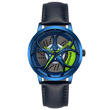 SANDA 1070 3D Oval Hollow Out Wheel Non-rotatable Dial Quartz Watch for Men, Steel Belt, Leather Belt, Mesh Belt
