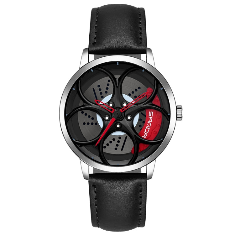 SANDA 1070 3D Oval Hollow Out Wheel Non-rotatable Dial Quartz Watch for Men, Steel Belt, Leather Belt, Mesh Belt