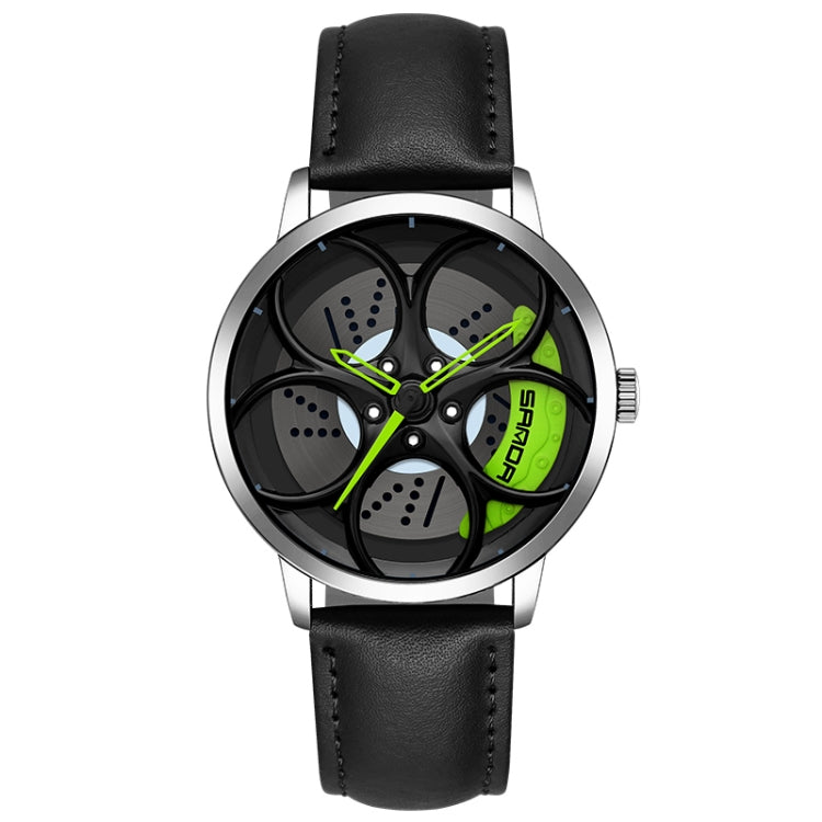 SANDA 1070 3D Oval Hollow Out Wheel Non-rotatable Dial Quartz Watch for Men, Steel Belt, Leather Belt, Mesh Belt