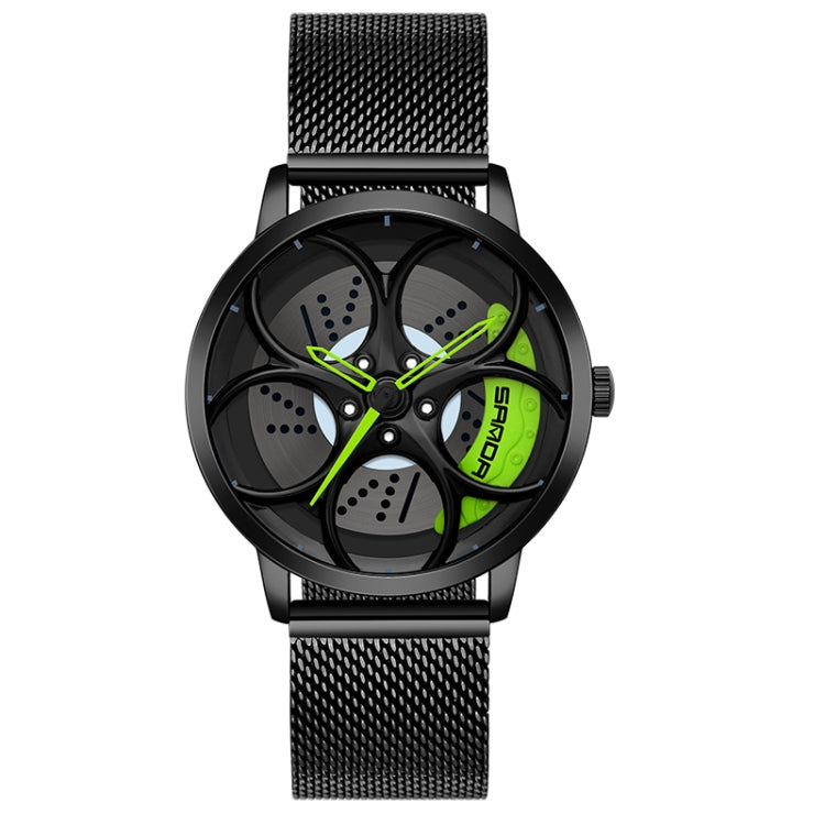 SANDA 1070 3D Oval Hollow Out Wheel Non-rotatable Dial Quartz Watch for Men, Steel Belt, Leather Belt, Mesh Belt