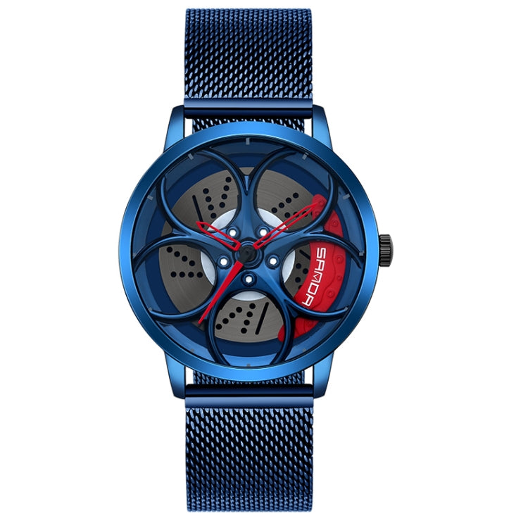 SANDA 1070 3D Oval Hollow Out Wheel Non-rotatable Dial Quartz Watch for Men, Steel Belt, Leather Belt, Mesh Belt