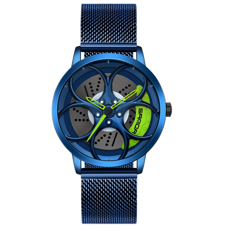 SANDA 1070 3D Oval Hollow Out Wheel Non-rotatable Dial Quartz Watch for Men, Steel Belt, Leather Belt, Mesh Belt