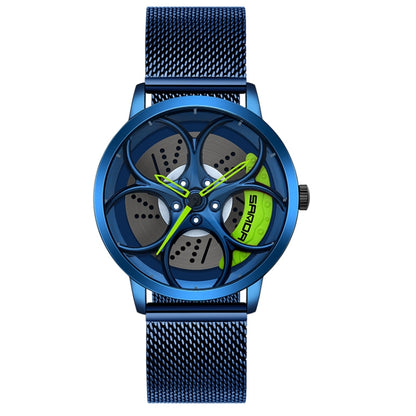 SANDA 1070 3D Oval Hollow Out Wheel Non-rotatable Dial Quartz Watch for Men, Steel Belt, Leather Belt, Mesh Belt