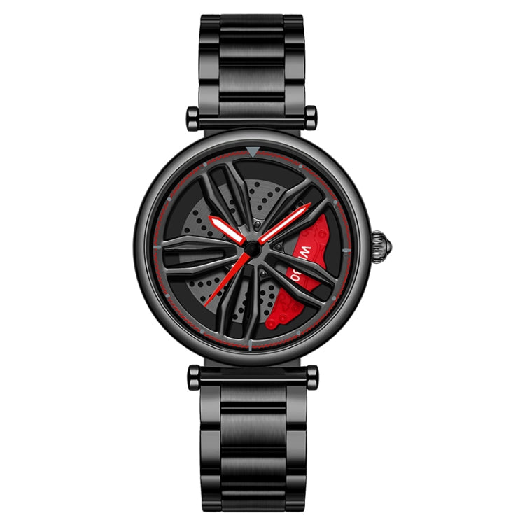 SANDA 1074 3D Hollow Out Wheel Non-rotatable Dial Quartz Watch for Women, Steel Belt, Leather Belt, Mesh Belt