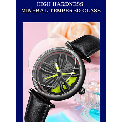 SANDA 1074 3D Hollow Out Wheel Non-rotatable Dial Quartz Watch for Women, Steel Belt, Leather Belt, Mesh Belt