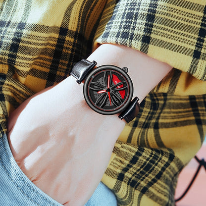 SANDA 1074 3D Hollow Out Wheel Non-rotatable Dial Quartz Watch for Women, Steel Belt, Leather Belt, Mesh Belt