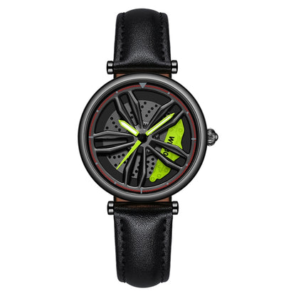 SANDA 1074 3D Hollow Out Wheel Non-rotatable Dial Quartz Watch for Women, Steel Belt, Leather Belt, Mesh Belt