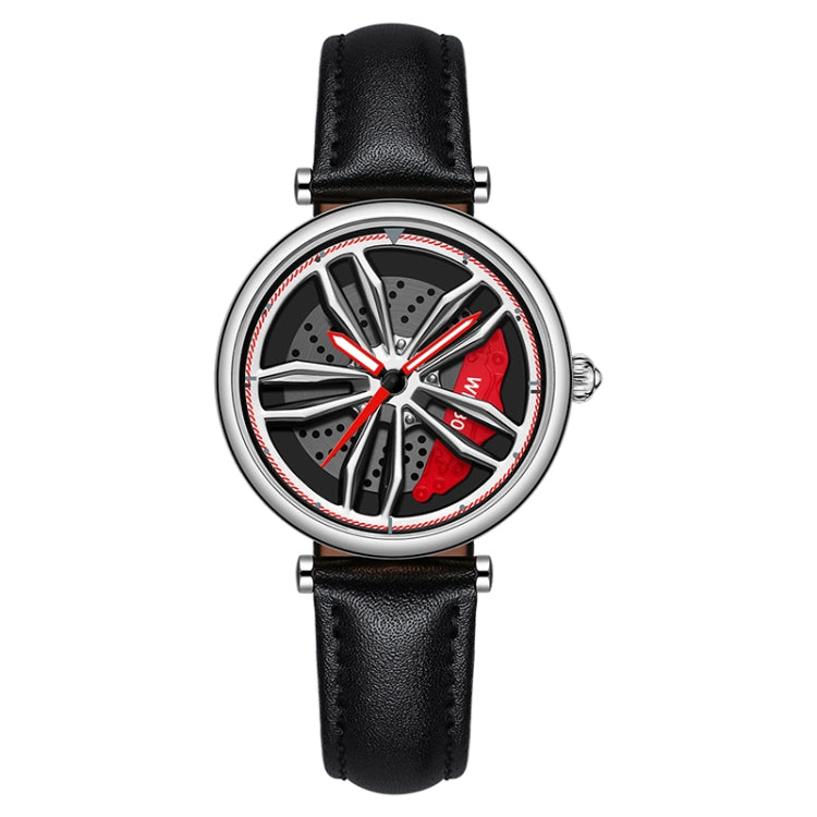 SANDA 1074 3D Hollow Out Wheel Non-rotatable Dial Quartz Watch for Women, Steel Belt, Leather Belt, Mesh Belt