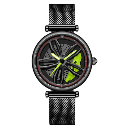 SANDA 1074 3D Hollow Out Wheel Non-rotatable Dial Quartz Watch for Women, Steel Belt, Leather Belt, Mesh Belt