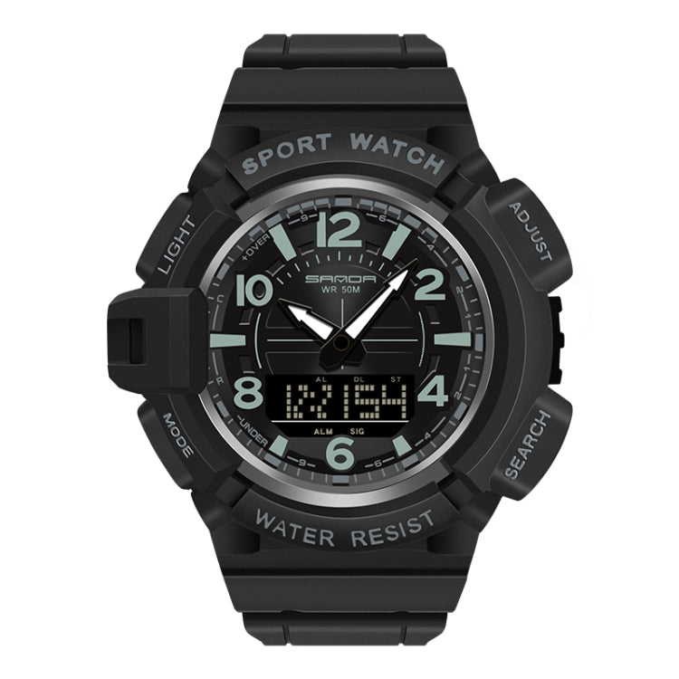 SANDA 3101 Dual Time Dispay Dial Luminous Timer Alarm Clock Electronic Watch for Men