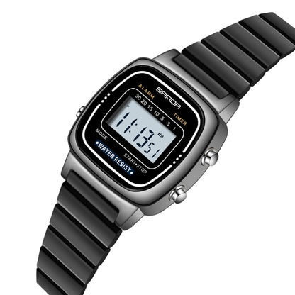 SANDA 6053 Square LED Digital Display Dial Running Seconds Alarm Clock Electronic Watch for Women