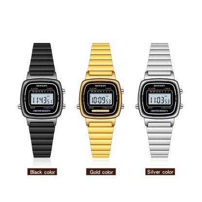 SANDA 6053 Square LED Digital Display Dial Running Seconds Alarm Clock Electronic Watch for Women
