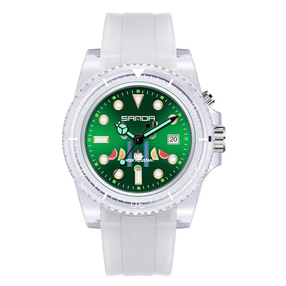 SANDA 6078 Fluorescent Calendar Dial Transparent Strap Quartz Watch for Women