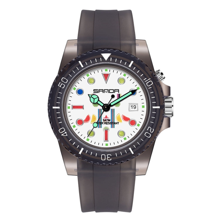 SANDA 6078 Fluorescent Calendar Dial Transparent Strap Quartz Watch for Women