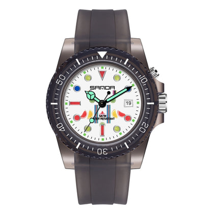 SANDA 6078 Fluorescent Calendar Dial Transparent Strap Quartz Watch for Women