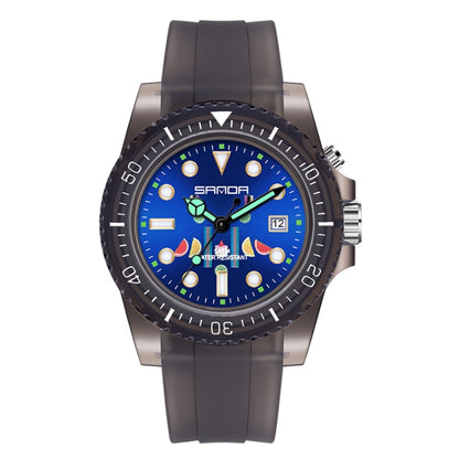 SANDA 6078 Fluorescent Calendar Dial Transparent Strap Quartz Watch for Women