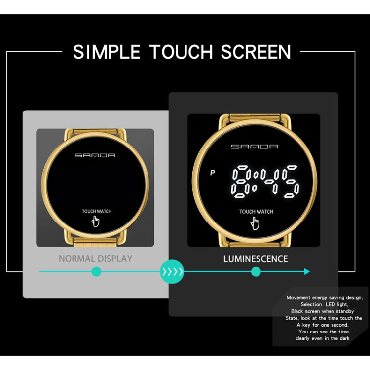 SANDA 8011 Touch Screen LED Digital Display Round Dial Electronic Watch for Men