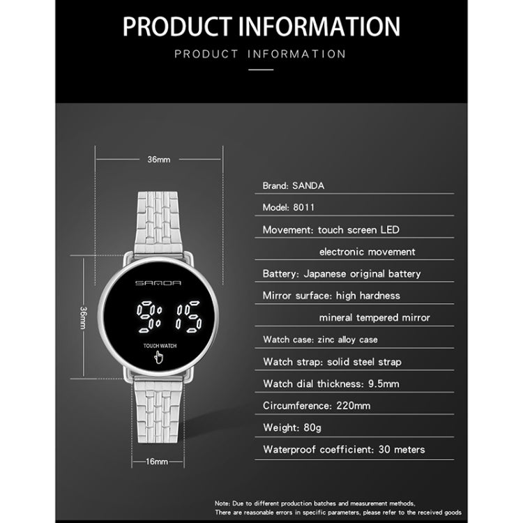 SANDA 8011 Touch Screen LED Digital Display Round Dial Electronic Watch for Men