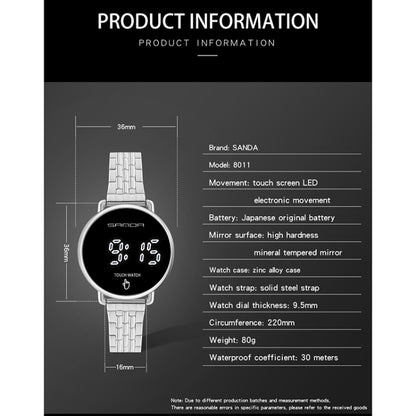 SANDA 8011 Touch Screen LED Digital Display Round Dial Electronic Watch for Men