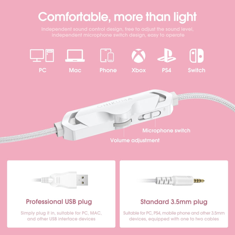 ONIKUMA X10 Car Ear LED Light Adjustable Gaming Headset with Microphone