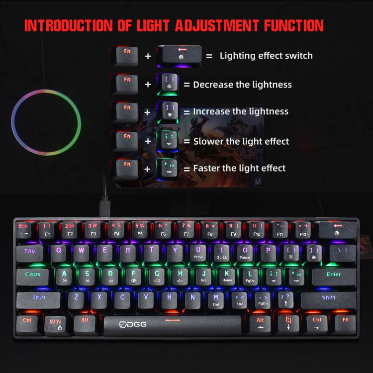 HXSJ V900 61 Keys Cool Lighting Effect Mechanical Wired Keyboard, Black, White