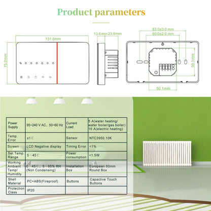 BHT-005-GALW 220V AC 3A Smart Home Heating Thermostat for EU Box, Control Water Heating with Only Internal Sensor & WIFI Connection, BHT-005-GALW