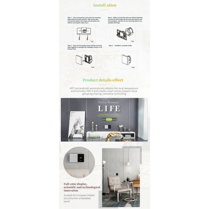 BHT-005-GBLW 220V AC 16A Smart Home Heating Thermostat for EU Box, Control Electric Heating with Only Internal Sensor & WIFI Connection, BHT-005-GBLW
