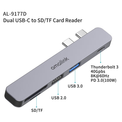 amalink 9177D Dual Type-C / USB-C to SD/TF Card Reader, 9177D