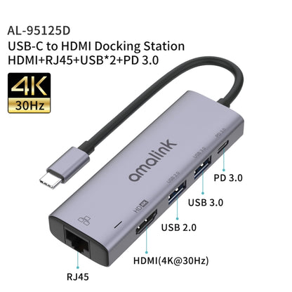 amalink 95125D Type-C / USB-C to HDMI + RJ45 + 2 Ports USB + PD 3.0 Multi-function HUB, 95125D