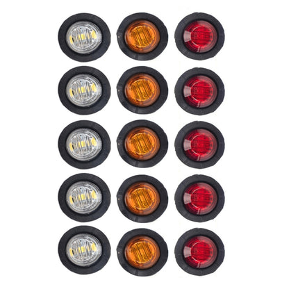 15 in 1 Red + Amber + White Light Truck Trailer LED Round Side Marker Lamp, A5015