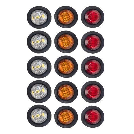 15 in 1 Red + Amber + White Light Truck Trailer LED Round Side Marker Lamp, A5015