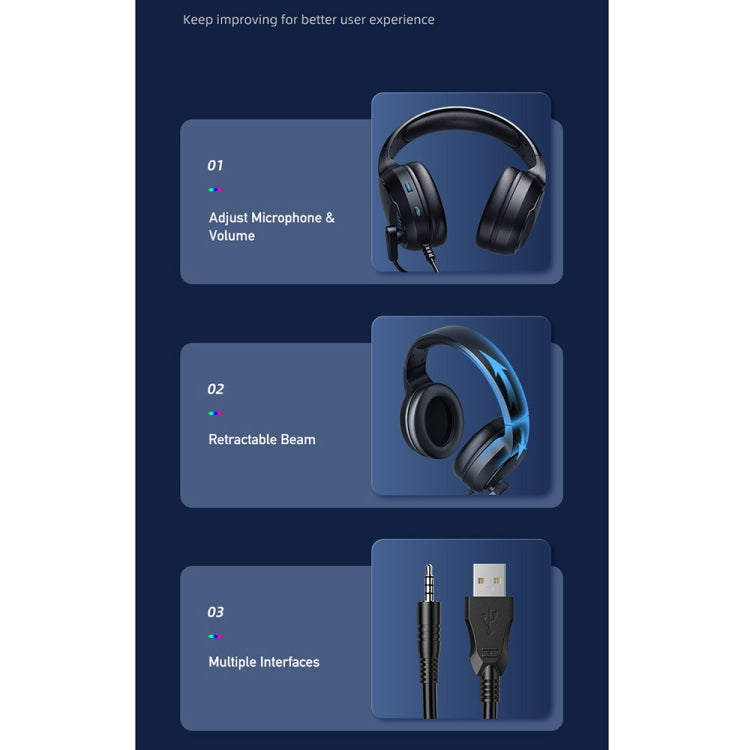 awei GM-3 USB + 3.5mm Ambient Light Gaming Wired Headset with Microphone, GM-3