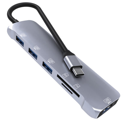 NK-3043 6 in 1 USB-C / Type-C to TF / SD Card Slot + 4 USB Female Adapter, NK-3043