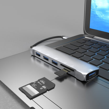 NK-3043 6 in 1 USB-C / Type-C to TF / SD Card Slot + 4 USB Female Adapter, NK-3043