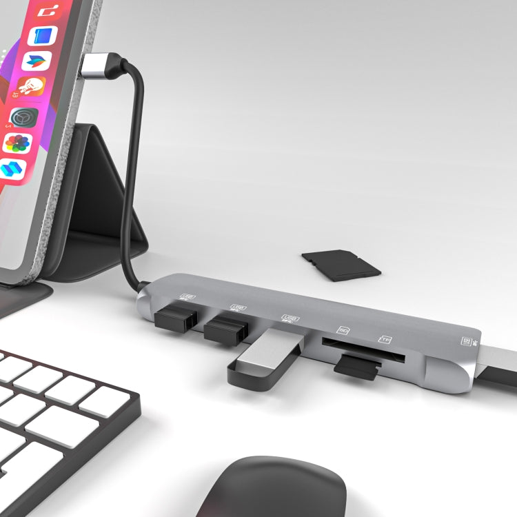 NK-3043 6 in 1 USB-C / Type-C to TF / SD Card Slot + 4 USB Female Adapter, NK-3043