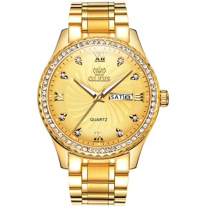 OLEVS 5565 Men Fashion Waterproof Stainless Steel Strap Diamond Quartz Watch