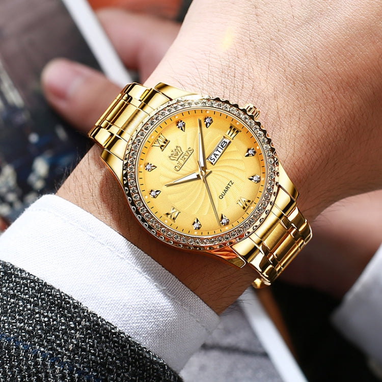 OLEVS 5565 Men Fashion Waterproof Stainless Steel Strap Diamond Quartz Watch