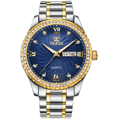 OLEVS 5565 Men Fashion Waterproof Stainless Steel Strap Diamond Quartz Watch