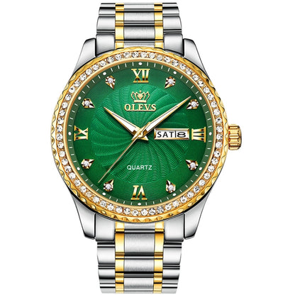 OLEVS 5565 Men Fashion Waterproof Stainless Steel Strap Diamond Quartz Watch