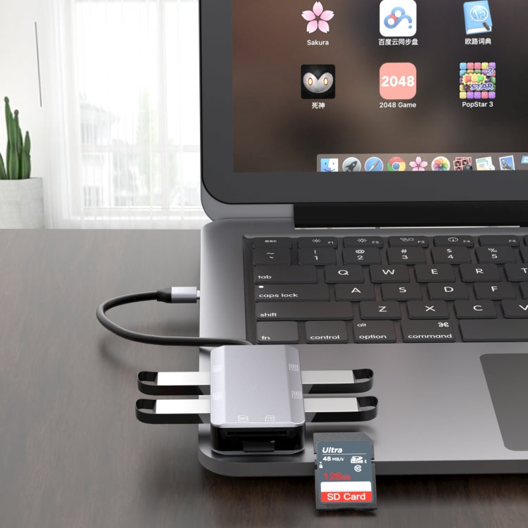 NK-3049 6 in 1 USB-C / Type-C to TF / SD Card Slot + 4 USB Female Adapter, NK-3049