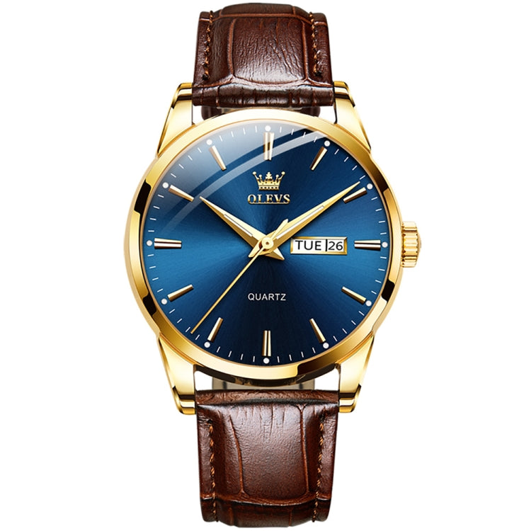 OLEVS 6898 Men Fashion Waterproof Dual Calendar Quartz Watch, Brown Black, Brown White, Brown Blue, Black Blue Leather, Black Leather