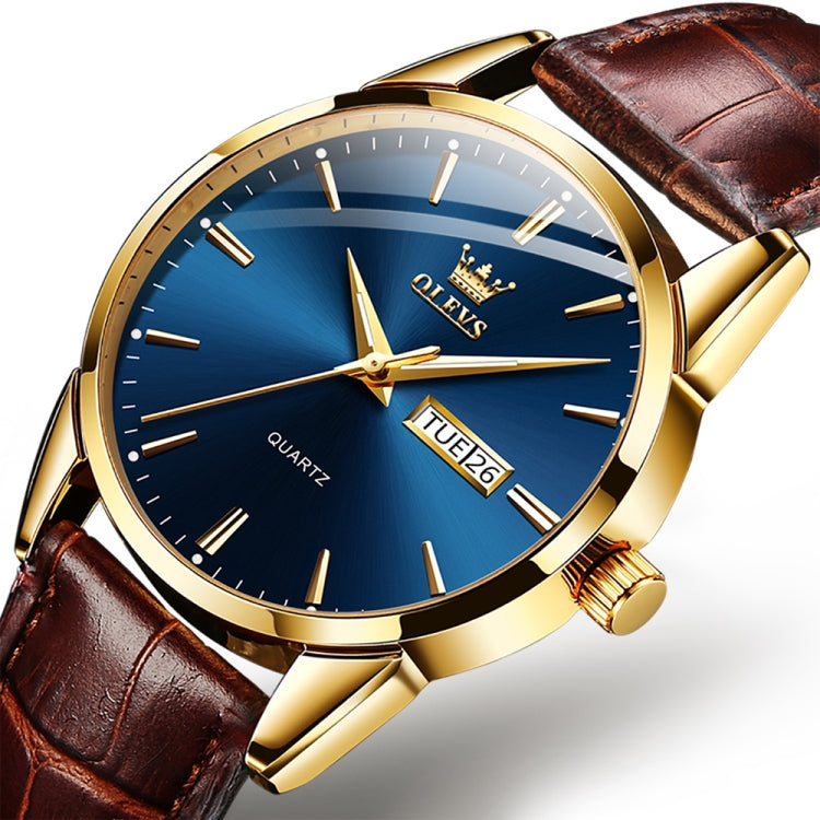 OLEVS 6898 Men Fashion Waterproof Dual Calendar Quartz Watch, Brown Black, Brown White, Brown Blue, Black Blue Leather, Black Leather